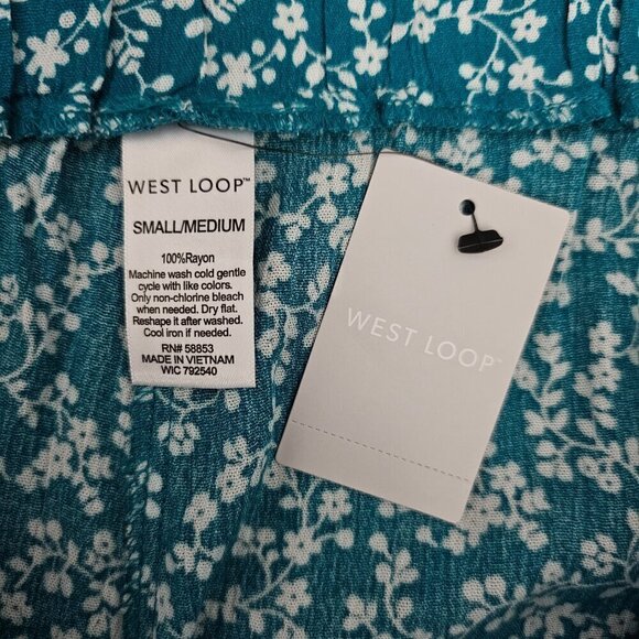 🏆072 West Loop High Waist Paper Bag Tie Waist Floral Green Shorts - Picture 3 of 4